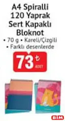 STUDİ A4 SPİRALLİ 120 YAPRAK SERT KAPAKLI BLOKNOT 70  G KARELİ/ÇİZGİLİ